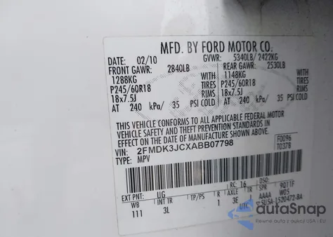 2010 Ford Edge Sel from USA, damaged, VIN 2FMDK3JCXABB07798